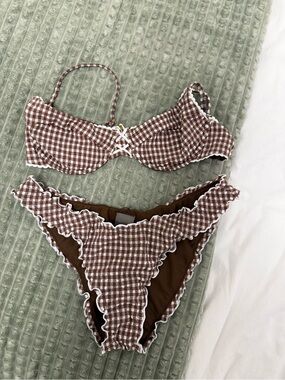 Brown Gingham Ruffle Bikini Set - Sanori Swim